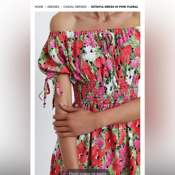 SHOWPO Octavia Dress in Pink - Off the Shoulder Floral Summer Dress - Picture 2 of 10